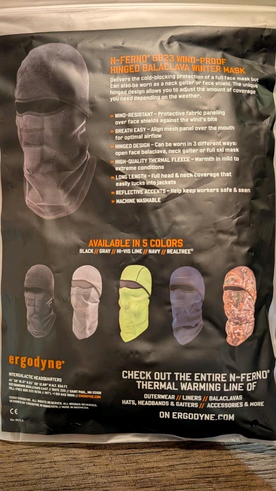 Ergodyne Balaclava Winter Mask Windproof Fleece Lined One Size - Image 3 of 3