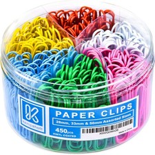   450 Color Paper Clips Assorted Sizes Small, Medium and Large Paper Clips for Pa