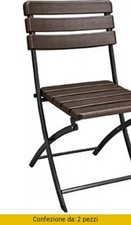 Set 2 Sedie da Giardino Pieghevoli Acciaio/HDPE 54x44,5x80,5 Marrone Wood Domus