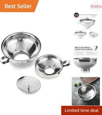 Stainless Steel Canning Funnel Set of 3 Wide-Mouth and Strainer Kitchen Supplies