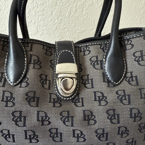 Dooney & Bourke Satchel Black & Grey Logo Canvas Handbag Detachable Strap - Picture 3 of 14