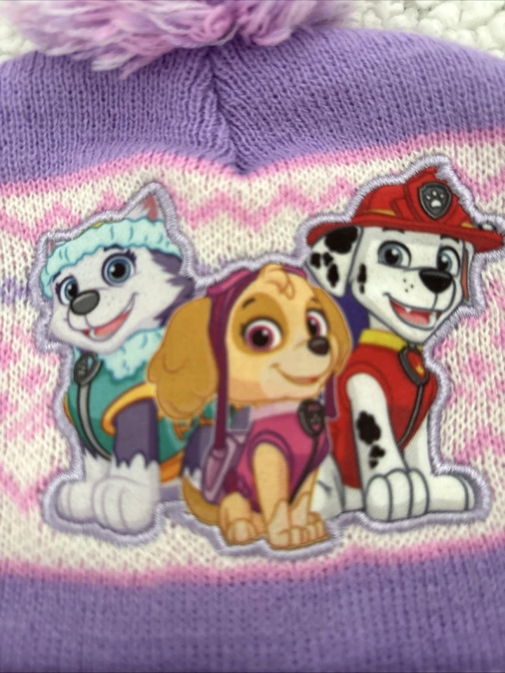 Paw Patrol Girls Winter Beanie Hat with Pom Pom - Nickelodeon - Pink/Purple - Image 2 of 4