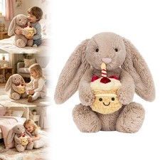 Birthday Plush Bunny Toy Beige Soft Material with Dust Storage Bag