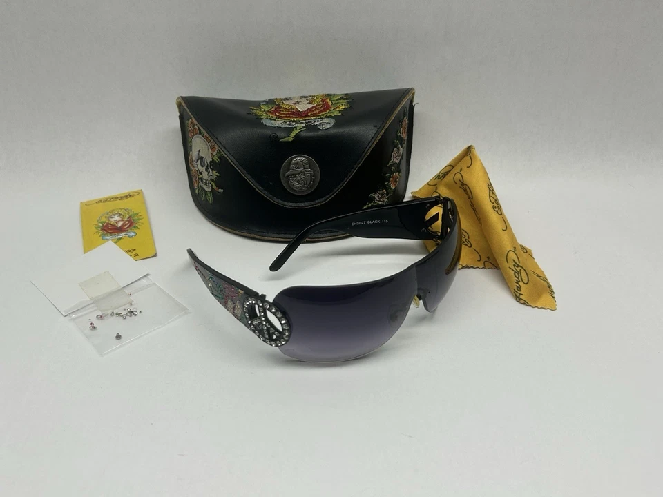 Y2K Ed Hardy истинная любовь винтажный солнцезащитные очки EHS 027 очки чехол и ткань EUC мира - Изображение 2 из 4
