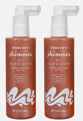2 Pack Trader Joe's Shimmer Oil Sunscreen SPF 30 Broad Spectrum 4 fl oz ea RARE