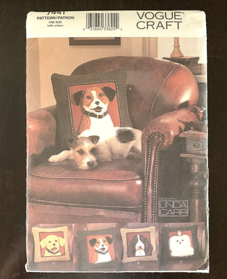 VOGUE CRAFT~Design by Linda Carr 2001 Plush dog pillows, uncut never used #7441