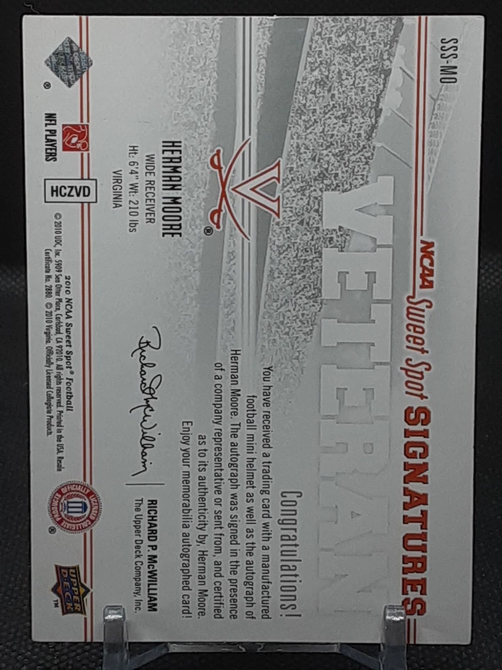 HERMAN MOORE 2010 SWEET SPOT NCAA AUTO HELMET LIONS VIRGINIA CAVALIERS QQ - Image 2 of 2