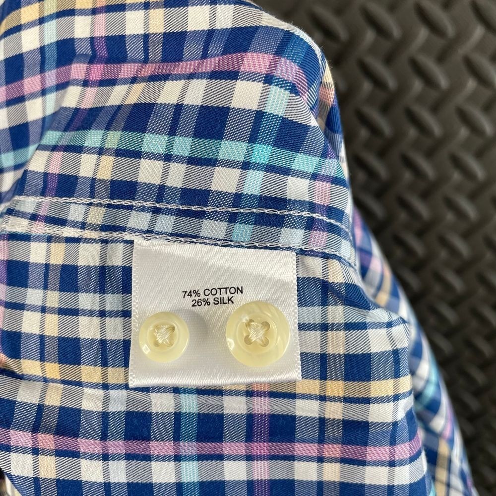 Peter Millar Blue Rainbow Checkered Pattern Silk … - image 5