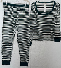 Victoria  s Secret Pink 2PC Thermal Pajama Set Green  White Stripes L M XS NWT
