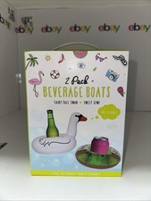 2 Inflatable Pool Floaties Beverage Drink Holders Swan Kiwi Party Beach Boat