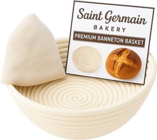 Saint Germain Bakery Premium Round Bread Banneton Basket with 9 inch, Brown