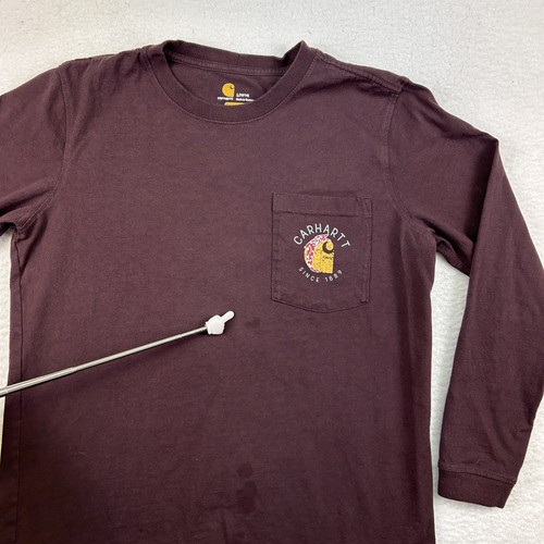 Carhartt Shirt Youth Large Long Sleeve Original Fit Workwear Logo Stains - Picture 5 of 11