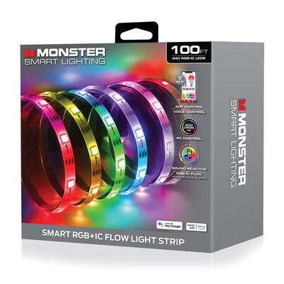 Monster Smart100ft Indoor Multi-Color Flow LED Light Strip, Sound Reactive,Razer