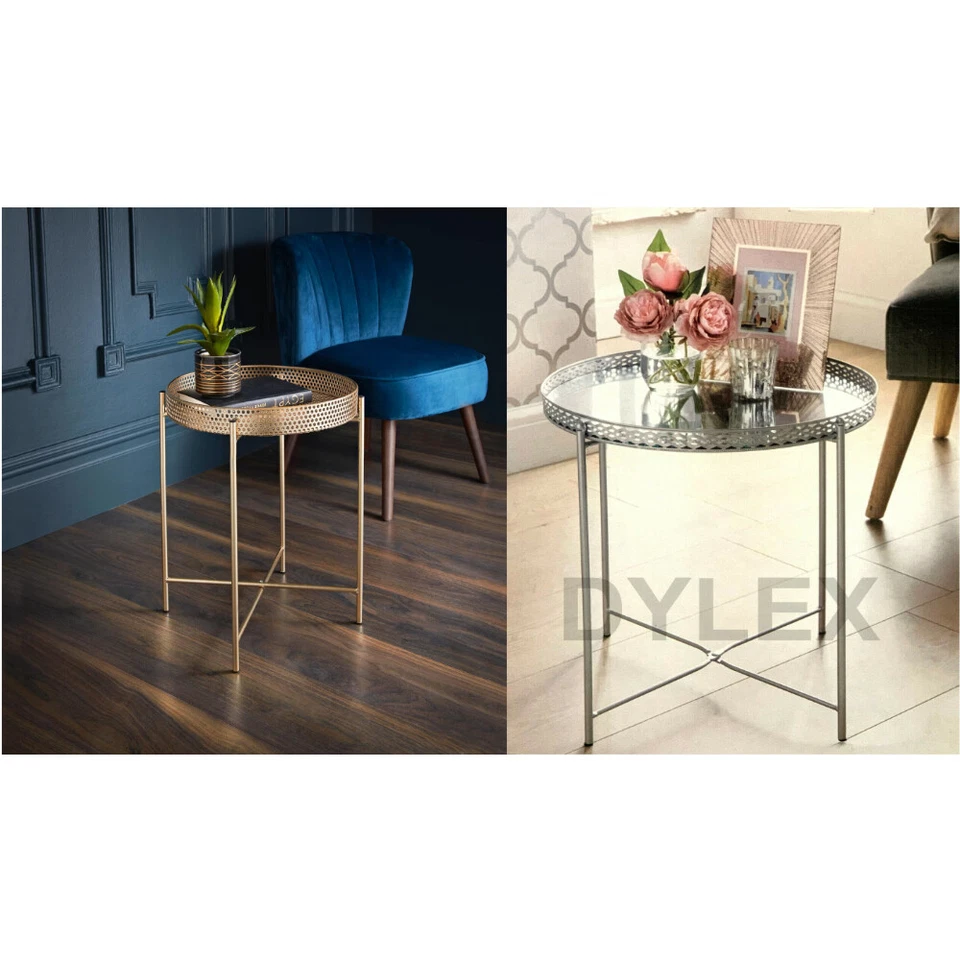 Tray Metal Coffee Table With Removable Tray Top Gold & Silver Mirror Tray - Image 2 of 4