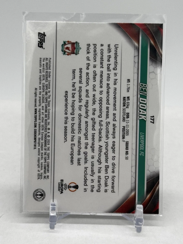 2023-24 Topps Chrome UEFA Club Competitions Ben Doak RC #177 Aqua Wave 38/199 - Image 2 of 2