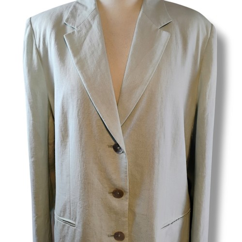 Philippe Adec Paris Womens Blazer Jacket Size UK 20 Pale Green Linen 3 Button - Picture 2 of 10