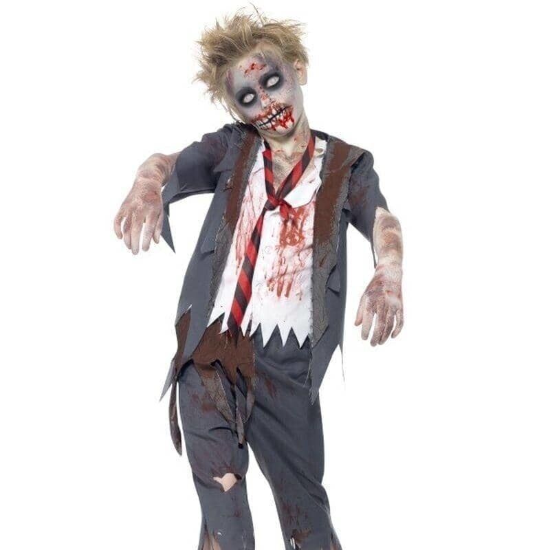 Zombie School Boy Costume Kids Grey White Red Zombie School Boy Costume Kids Grey White Red