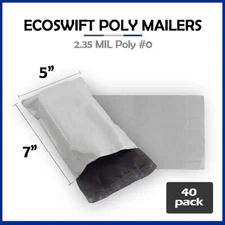 40 5x7 EcoSwift Poly Mailers Plastic Envelopes Shipping Mailing Bags 2.35MIL
