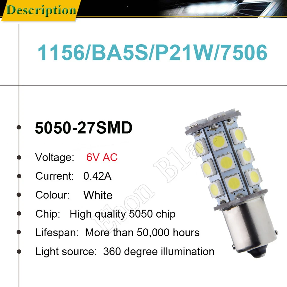 BA15S 1156 6V 6 Volt LED For Classic Vintage Car or Motorcycle 6 Voltage White - Image 2 of 4