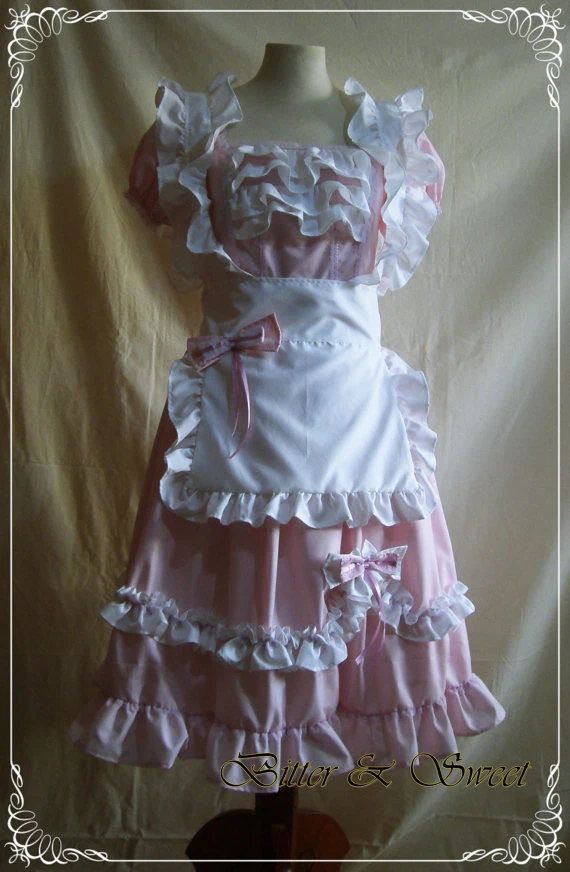 Lolita rosa pastel-Dama-Cosplay-Halloween-Vestido de fantasía-Disfraz-delantal blanco-delantal Foto 3 de 4