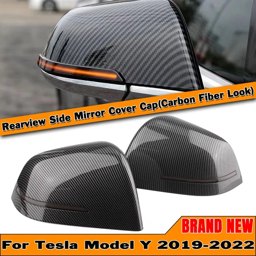 For Tesla Model Y 2020-2022 Side Door Rearview Mirror Cover Cap W/ Light 2PCS