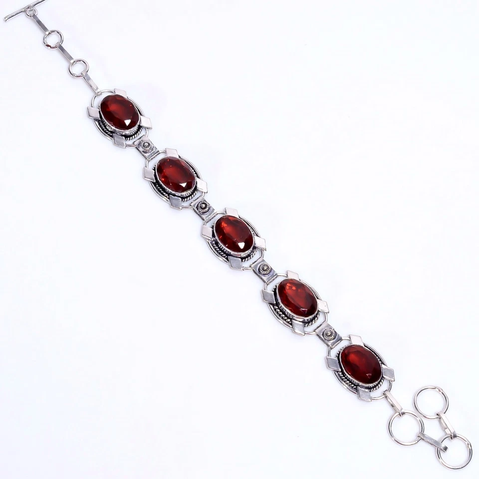 Red Garnet Gemstone Vintage Handmade 925 Sterling Silver Bracelet 7-9" SOLO ITEM - Image 4 of 4