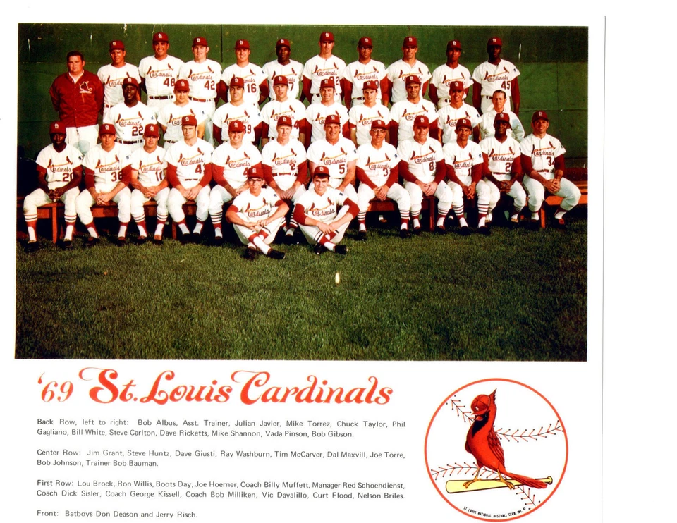 1969 ST. LOUIS CARDINALS TEAM 8x10 PHOTO CARLTON BROCK BASEBALL HOF USA