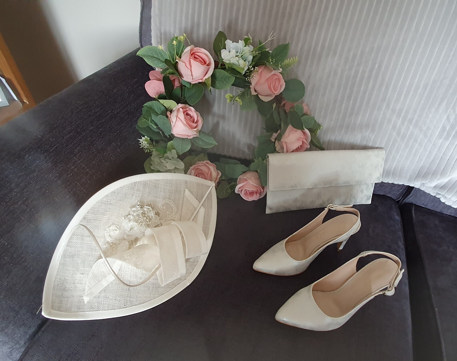Mother of the Bride Dress, Shoes  Clutch bag  In Silver & Handmade Hatinator. image 4