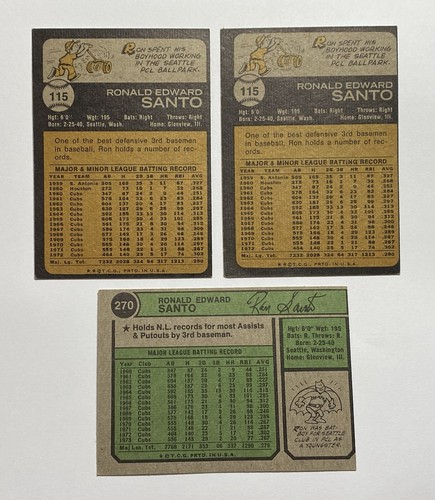 1973 & 1974 Topps - #115 & #270 Ron Santo Chicago Cubs Lot 3 Cards - Picture 16 of 16