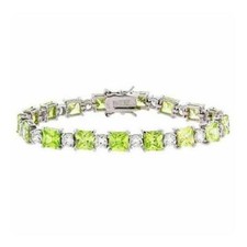 925 Argent Vert Clair & Zircon Transparent Rond & Carré Tennis Bracelet, 17.8cm