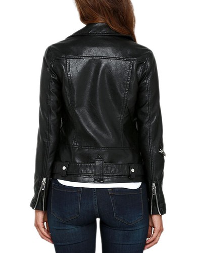 Donna pelle D'Agnello Morbido Giacca IN Vera Moto Nero Slim Fit da Motociclista - Foto 3 di 4