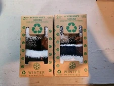 2 packs Winter Essentials Blue & White Super Soft Socks Size 4-10 Plaid Stripes