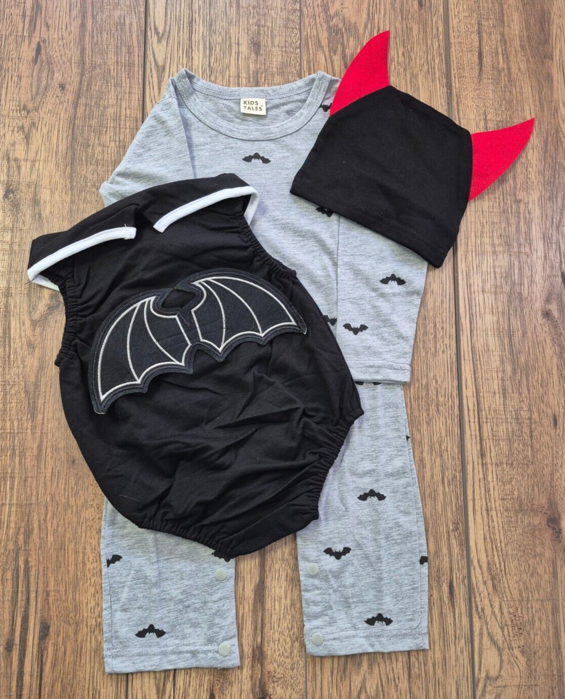 Kids Tales 3-Piece Halloween Costume & Babygrow Grey/Black 80cm NWT image 2