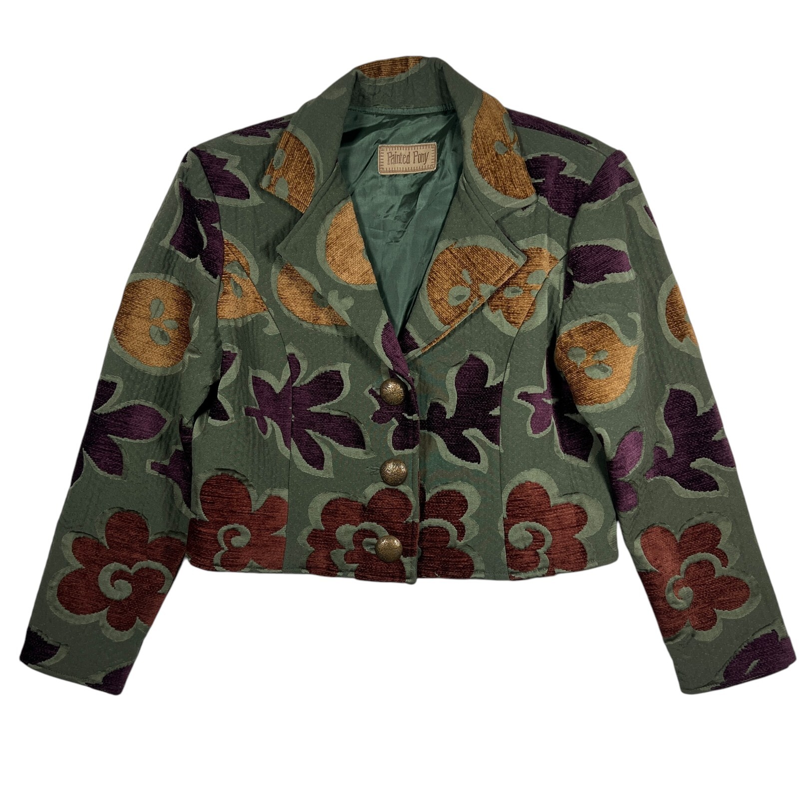 Blazer giacca arazzo donna pony dipinto floreale astratto boxy crop boho S?