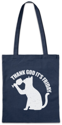 Thank God It's Friday Cat Hipster Bag Stofftasche Stoffbeutel TGIF Weekend Cat