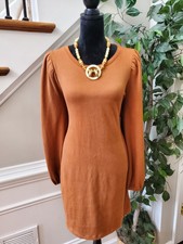 Nine West Women Brown Polyester Round Neck Long Sleeve Knee Length Dress Size XL