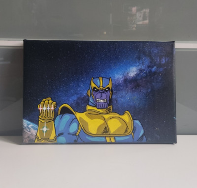 Thanos im Weltraum mit Infinity Gauntlet - Malen Zeichnung auf bedruckter Leinwand - Kunst