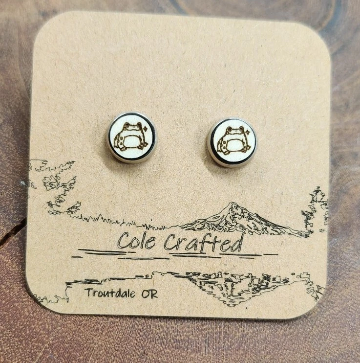 Lindos Pendientes Sapo Rana Madera Hechos a Mano 8mm Bisel Conjunto Joyería Regalo Foto 2 de 4