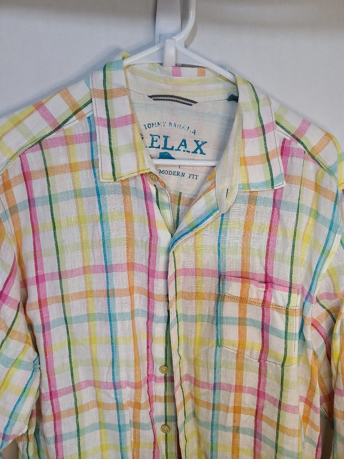 Tommy Bahama Relax Island Modern Fit size L pastel colors LS Beach Button Up