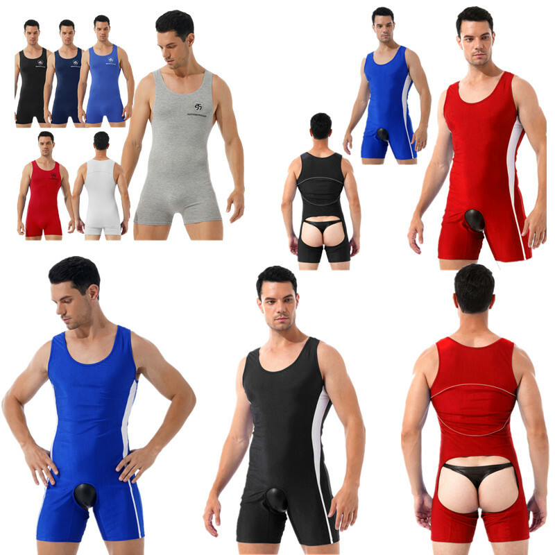 Mens Shiny Leather One-Piece Catsuit Wrestling Singlet Leotard - Foto 2