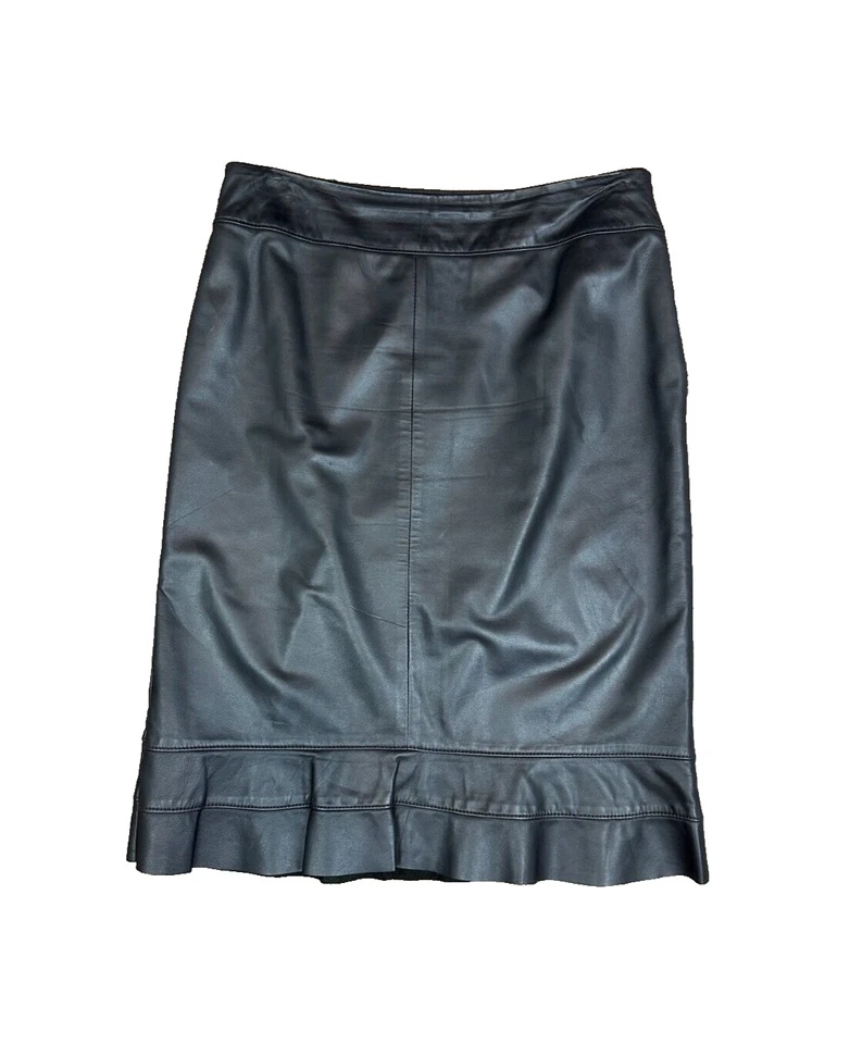 Worth - Falda midi forrada de cuero genuino - Negra - 6 - EXCELENTE ESTADO Foto 2 de 4