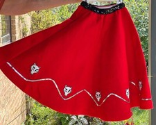Vtg Storybook Heirlooms Girls Halloween Costume 50  s Circle Skirt Red Cats Sz S