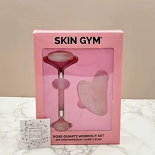 Skin Gym Rose Quartz Workout Set Gua Sha  and Roller -  Sealed & 100% Authentic