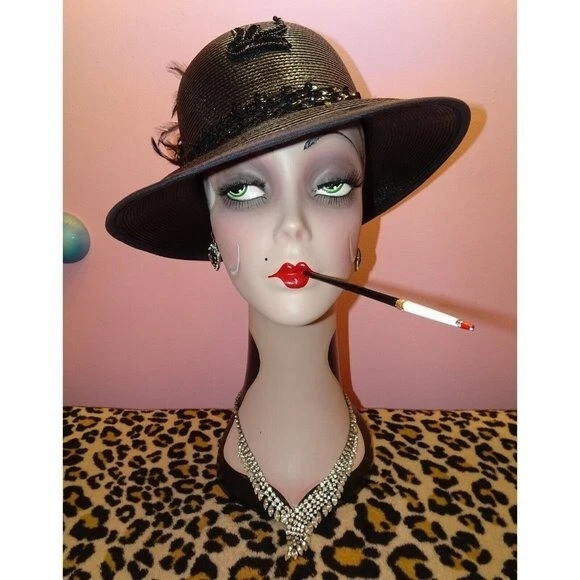 Vtg 60s Women Street Smart Wool Dark Brown Hat Black Lace Fairy Grunge Church US Church Brown 100% Wool Vintage Hats for Women for sale | eBay main image 2