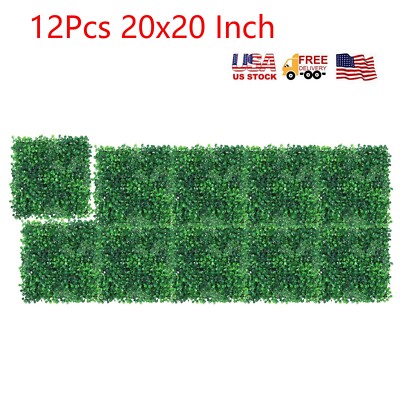 12PCS 20''x20'' Grass Wall Artificial Boxwood Panels Wall Hedge Decor W/ Zip Ties