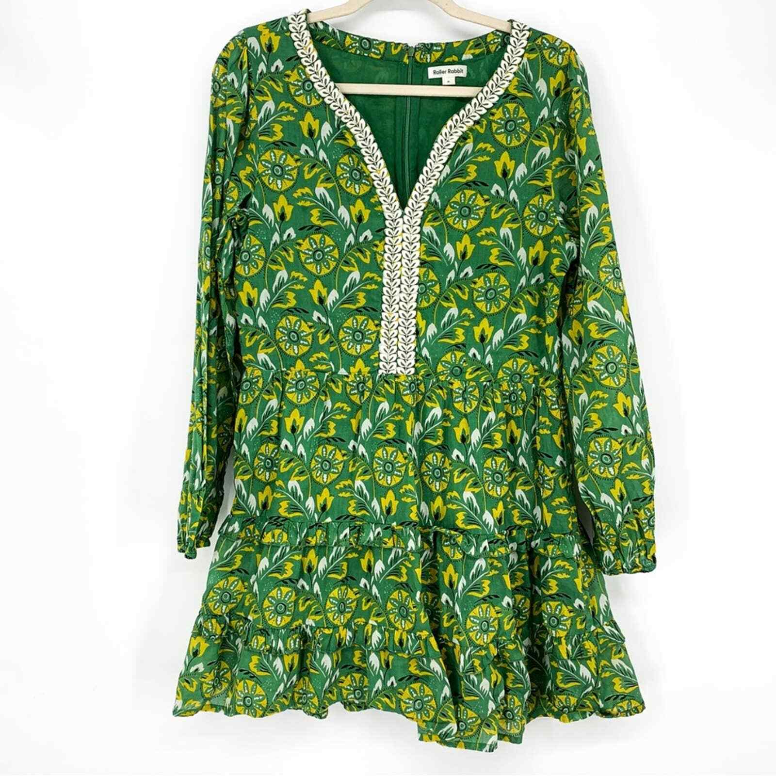 Roller Rabbit Green Embroidered Printed Long Sleeve D… Gem