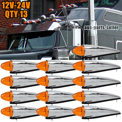 13x 17LED Amber Torpedo Cab Marker Roof Running Top Light For Kenworth Peterbilt