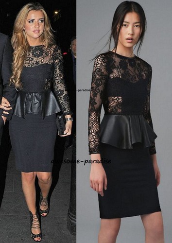 A240 ZARA STUDIO DRESS WITH LEATHER PEPLUM FRILL IN BLACK LACE SMALL - S - Picture 5 of 15