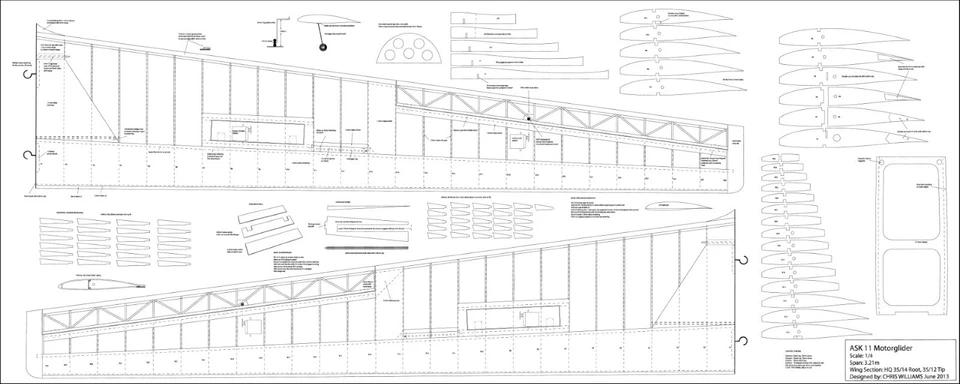 SCHLEICHER ASK-11. Segelflugzeug (Spannweite 3657 mm). Modellbauplan - Bild 2 von 3