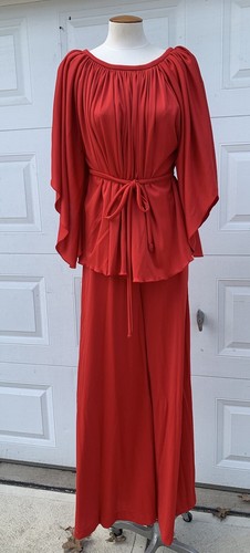 Vintage 70s size Medium Red Two Piece Palazzo Pants Top New NOS - Picture 13 of 17